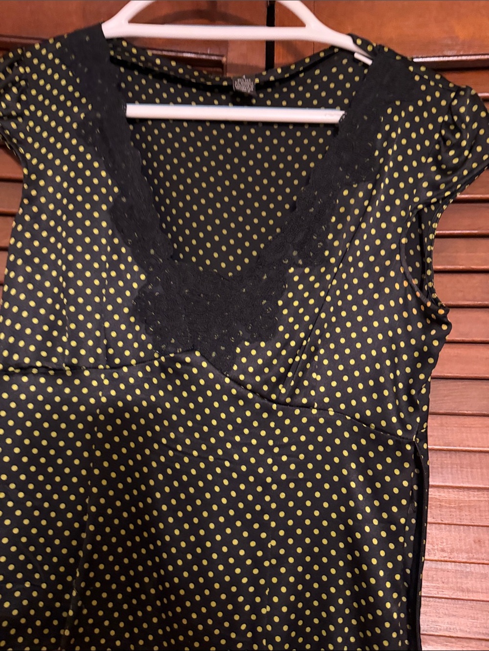 INC International Concepts Black Tank with Yellow Polka Dots & Lace Trim